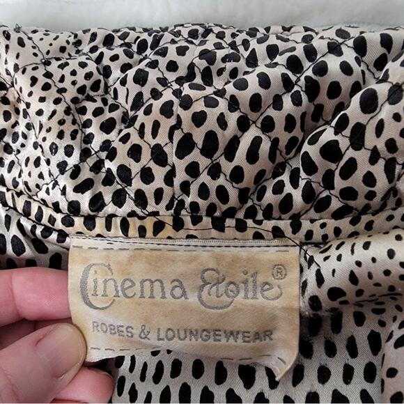 Vintage Cinema Etoile Black Velour Leopard Trim Robe Long Zip Front‎ L - Picture 7 of 9